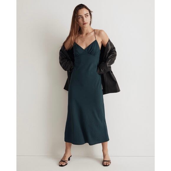 MADEWELL The Layton Midi Slip Dress Size 6 NEW Ancient Forest Green Drapey  NWT - Picture 1 of 11